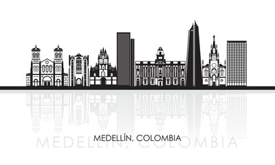 Silhouette Skyline panorama of city of Medellin, Colombia - vector illustration