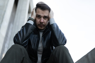 Obraz premium portrait of a man with symptoms of depressive disorders