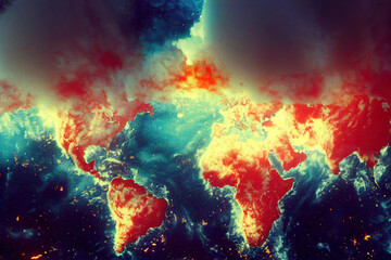 Obraz na płótnie Canvas World War III. Atomic explosion on planet earth, view from space. Air strike missiles. Bomb blast. Hydrogen bomb. Nuclear mushroom