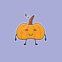 Cute cartoon pumpkin in vector illustration. Isolated food vector. Flat cartoon style