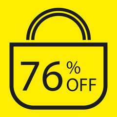 76 percent off. Yellow banner with shopping bag illustration.