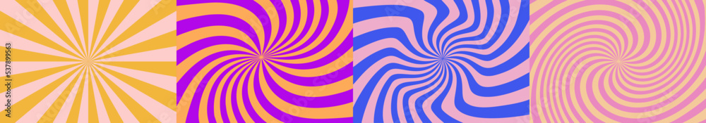 Poster Solar Explosion Background Set. Sun Burst Effect with Waves. Swirl Vector Pattern. Twisted and Distorted Texture