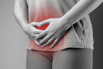 Women genital pain, diseases concept. Female crotch health