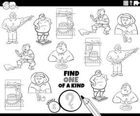 one of a kind game with cartoon people on a diet coloring page