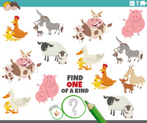 one of a kind game with cartoon farm animals and their babies