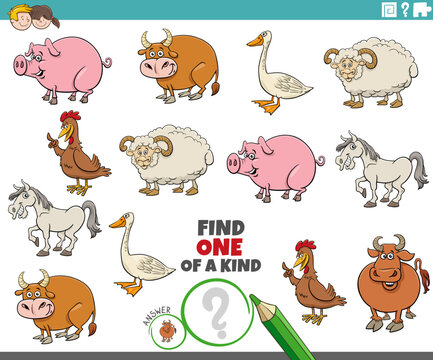 one of a kind game with funny cartoon farm animals