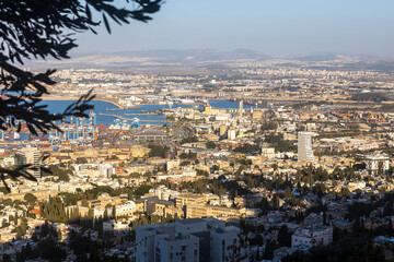 Fototapeta premium Panorama of the city and port of Haifa. View from Caramel Hill to Haifa.