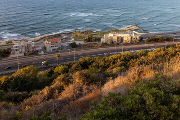 Haifa, Israel - 06.10.2022, View from Mount Carmel to the Bat Galim embankment and the sea.