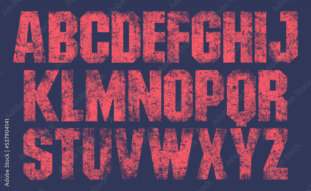 Fototapete scratched font with a worn, scratched texture. detailed individually textured characters. unique des