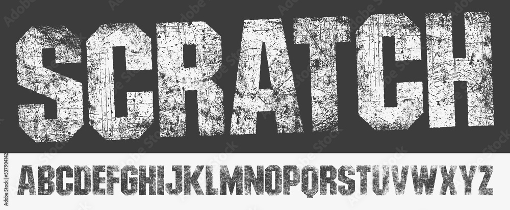 Fototapete scratched font with a worn, scratched texture. detailed individually textured characters. unique des