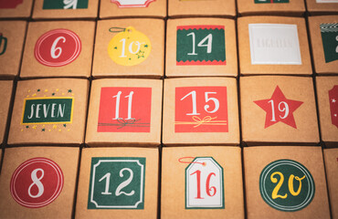 Beautiful advent calendar boxes with numbers.