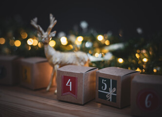 Beautiful advent calendar three boxes with numbers.