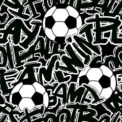 Abstract seamless grunge pattern for guys. Urban style modern background with soccer and slogans. Sport extreme style creative wallpaper