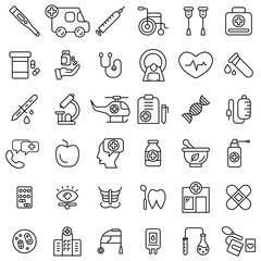 Medical and healthcare icons set. Set of editable stroke icons.Vector set of Medical and healthcare 