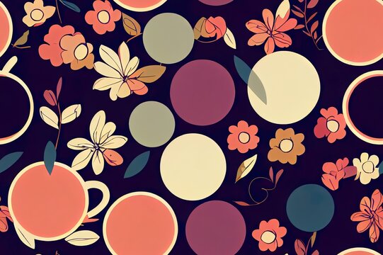 Colourful Seamless pattern with decorative flowers and leaves free foam shape ,Modern style ,pot, cup.2d illustration illustration,Design for fashion fabric, textile, wallpaper, wrapping and all print