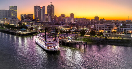 New Orleans sunset with River Paddle boat - obrazy, fototapety, plakaty