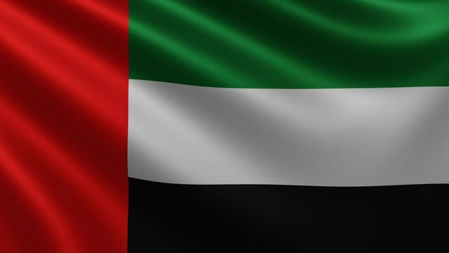 The flag of the United Arab Emirates is fluttering in the wind close-up, the national flag of the United Arab Emirates is flying in 3d, in 4k resolution. High quality 4k footage