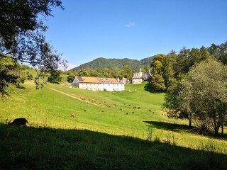 landscape with village slovakia, castle