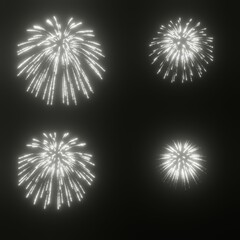 Beautiful fireworks display progression in a black background (3D Rendering)