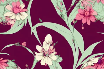 Ingelijste posters vintage flower seamless pattern on pink background © 2rogan