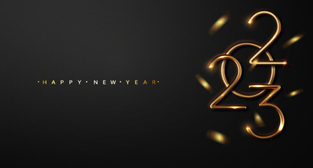 2023 New Year. Greeting design gold number of year. Elegant gold realistic text 2023