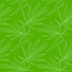 Seamless pattern Palm leaves on green background. Hand drawn Palm Leaves seamless pattern. Leaf background in linear style. vector eps10