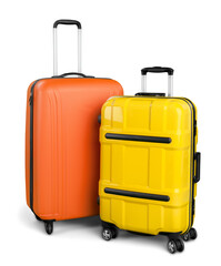 Luggage consisting of large polycarbonate suitcases isolated on white - obrazy, fototapety, plakaty