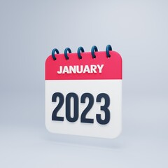 2023 January Calendar Rendered 3D Illustration
