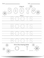 Winter Word Tracing Worksheets