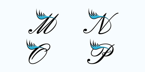 set of letter font logo design vector with eyelash beauty icon