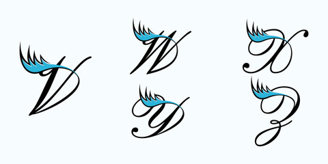 Fototapeta na wymiar set of letter font logo design vector with eyelash beauty icon