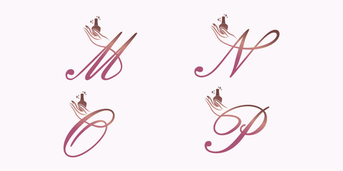 Obraz premium set of letter font logo design vector with nail polish beauty icon