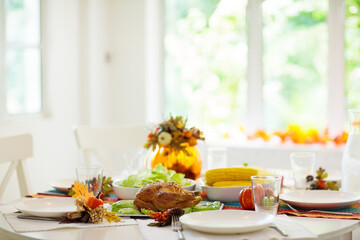 Thanksgiving dinner. Turkey table setting.