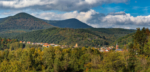 Beautiful view of autumn colorful Vosges mountains