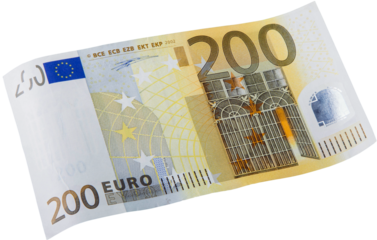 200 Euro banknote on white background