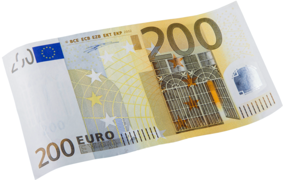 200 Euro banknote on white background