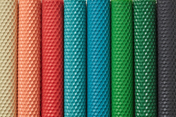 Candles with cell pattern in various colors.