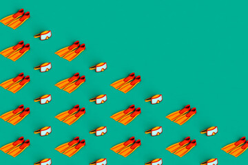 scuba masks and flippers with copy space. 3d render