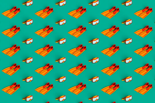 3d pattern of scuba masks and flippers