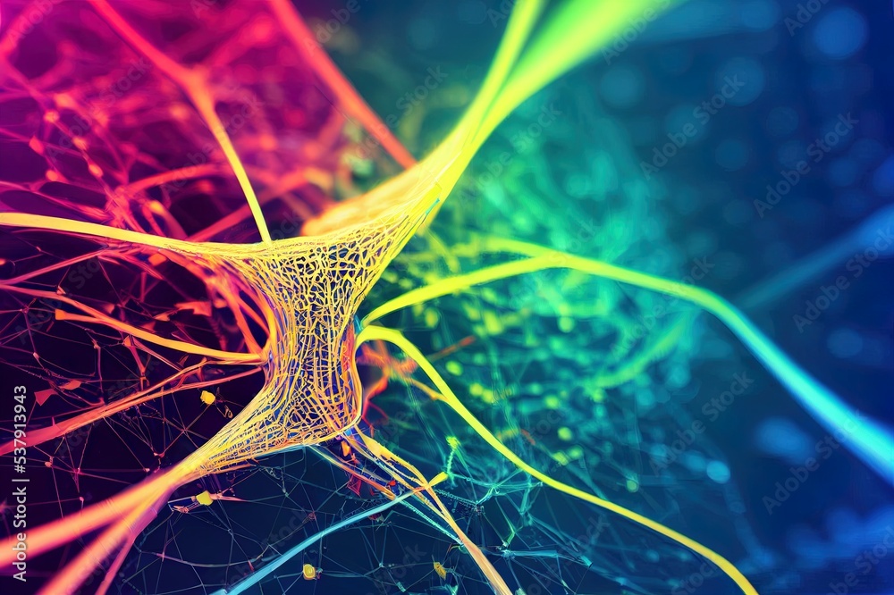 Poster abstract neural network 3d illustration. big data concept. global database and artificial intelligen