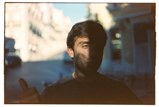 Candid man talking shadow film shot