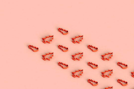 rows of many red christmas cookie cutters