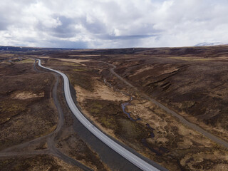 Fototapeta premium aerial photo taken with drone of a landscape with road iceland