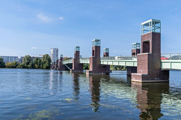 Maselake bay of the River Havel with the bridge Spandauer-See Bruecke in Berlin, Germany