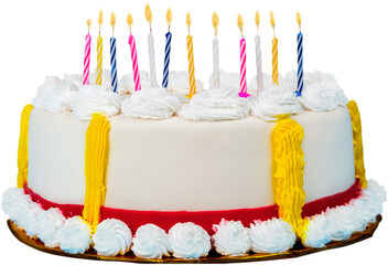 Birthday cake with candles on  background