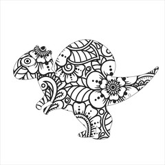 Dinosaur Mandala Coloring Page. Zentangle style .dino coloring page for kids and adults