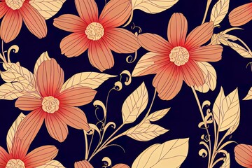 Colorful seamless pattern. Floral background. Flowers wallpaper. Stylized flowers, plants on the dark background. Drawn decorative flowers pattern. Design for home decor, fabric, carpet, wrapping