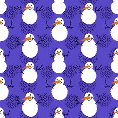 Winter seamless snowman and snowflakes pattern for Christmas wrapping paper and kids notebooks