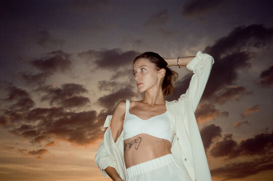Girl hanging out during sunset 