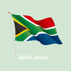 South Africa national flag waving at the flagpole. Vector 3D
